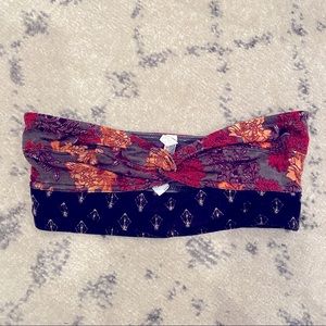 Free People Floral & Black Patterned Bandeau - Red, Orange, Yellow, Black